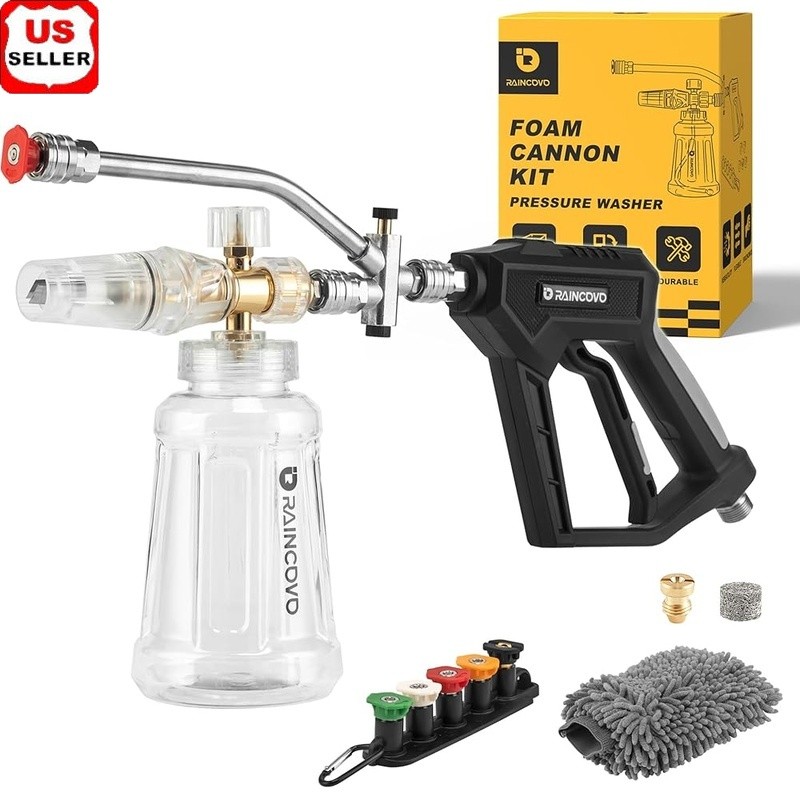 Pressure Washer Foam Cannon Dual Connector Lance Short Gun Nozzle Tips 1500 PSI