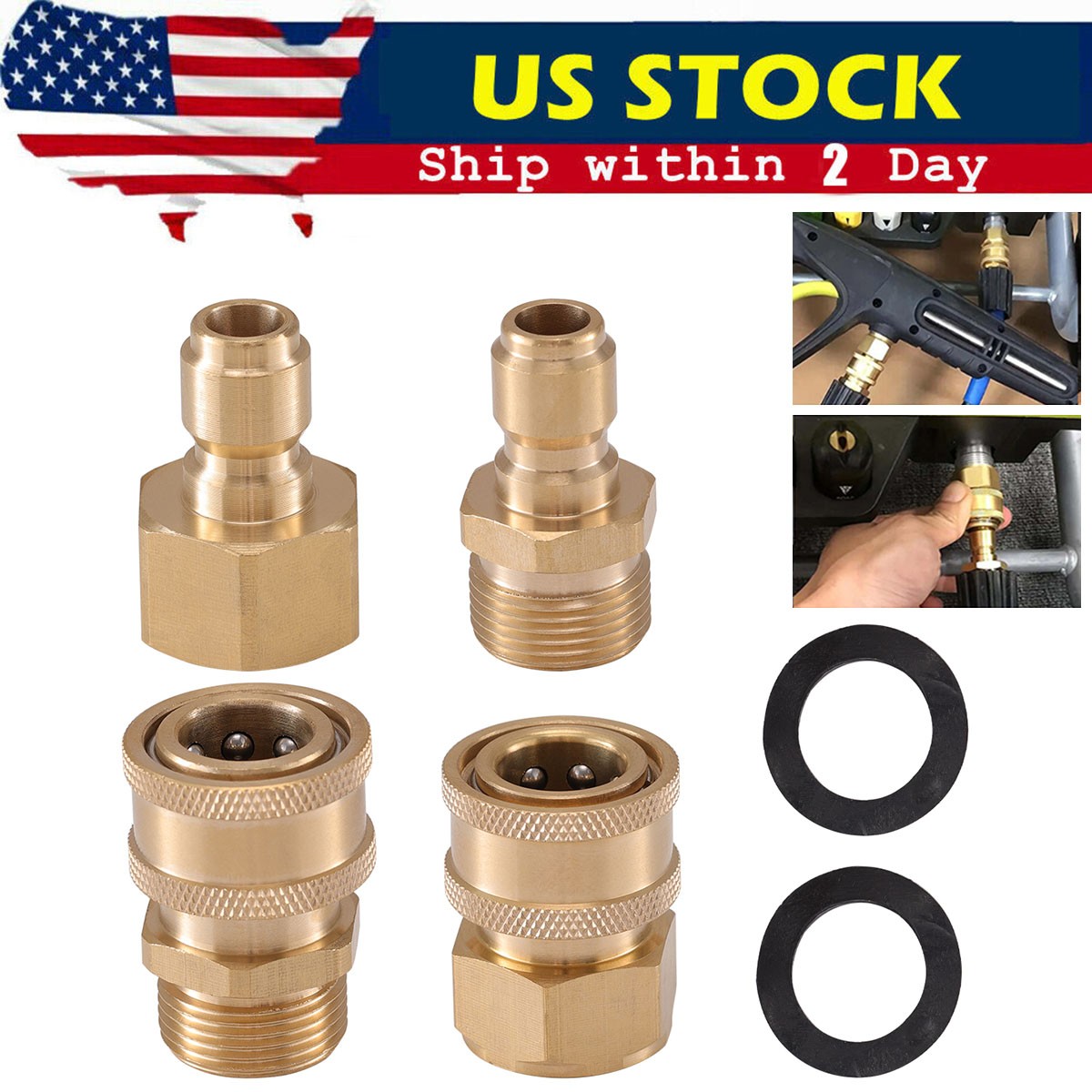 4PCS Pressure Washer Adapter Set Quick Disconnect Kit M22 Swivel 3/8” Connects