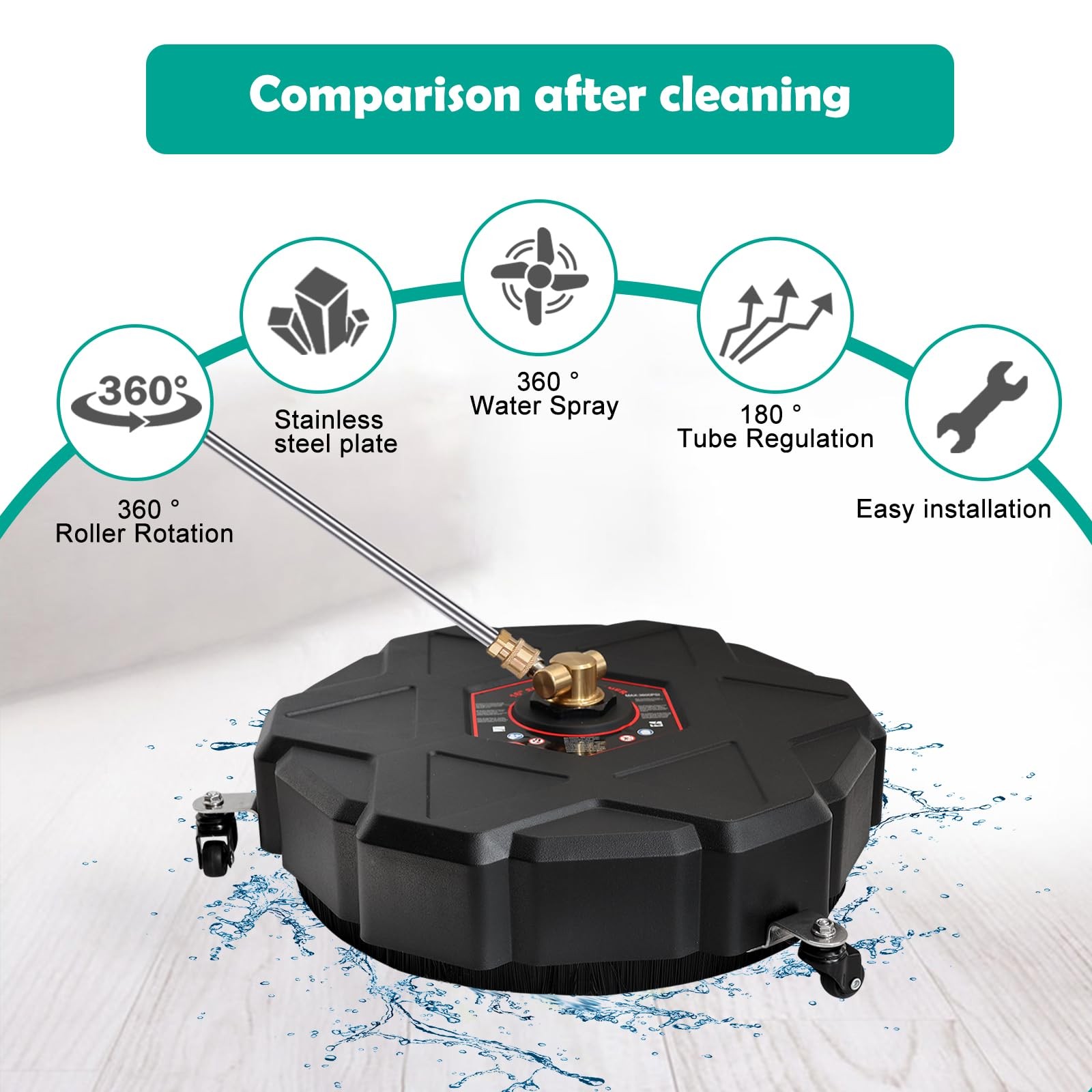 13″ Pressure Washer Surface Cleaner,Power Washer Driveway Attachment with 2 P…