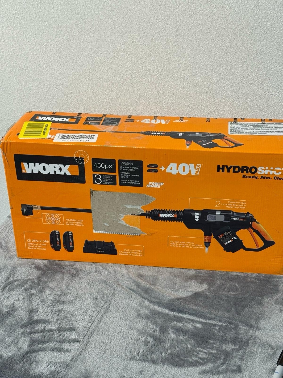 WORX HYDRO SHOT Portable Power Washer, Cleaner. 20Volt. WG629.1 With Battery.