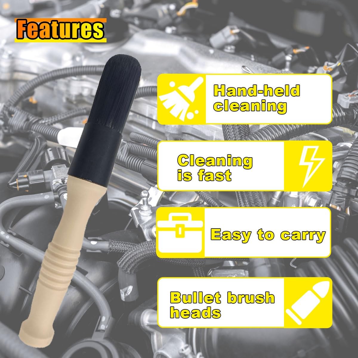 Car Parts Washer Brush, Bullet Head 9.76 x 1.34 x 1.22 inches, Beige