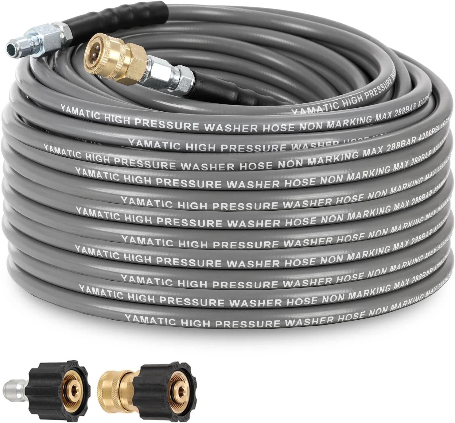 Pressure Washer Hose 50 FT Rubber Steel Wire Braided Non-Marking Cold Hot Water