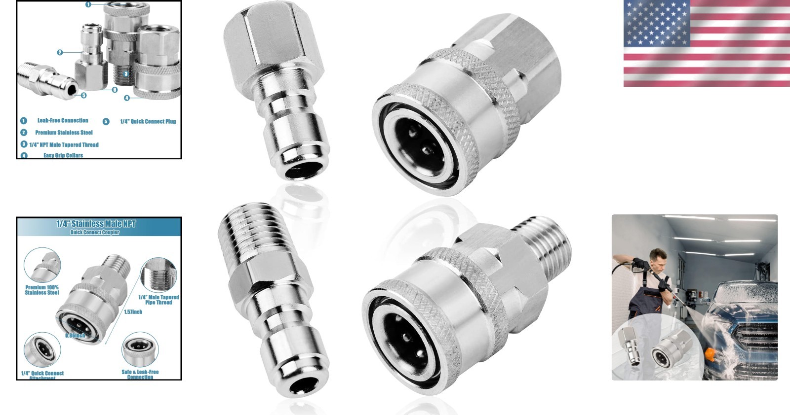 1/4 Inch NPT Pressure Washer Coupler Set – Durable Stainless Steel Connectors