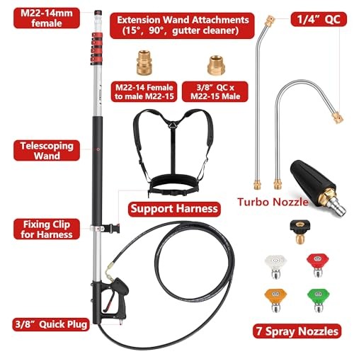24 FT Telescoping Pressure Washer Wand – Turbo Nozzle Attachment Power 24FT-SE