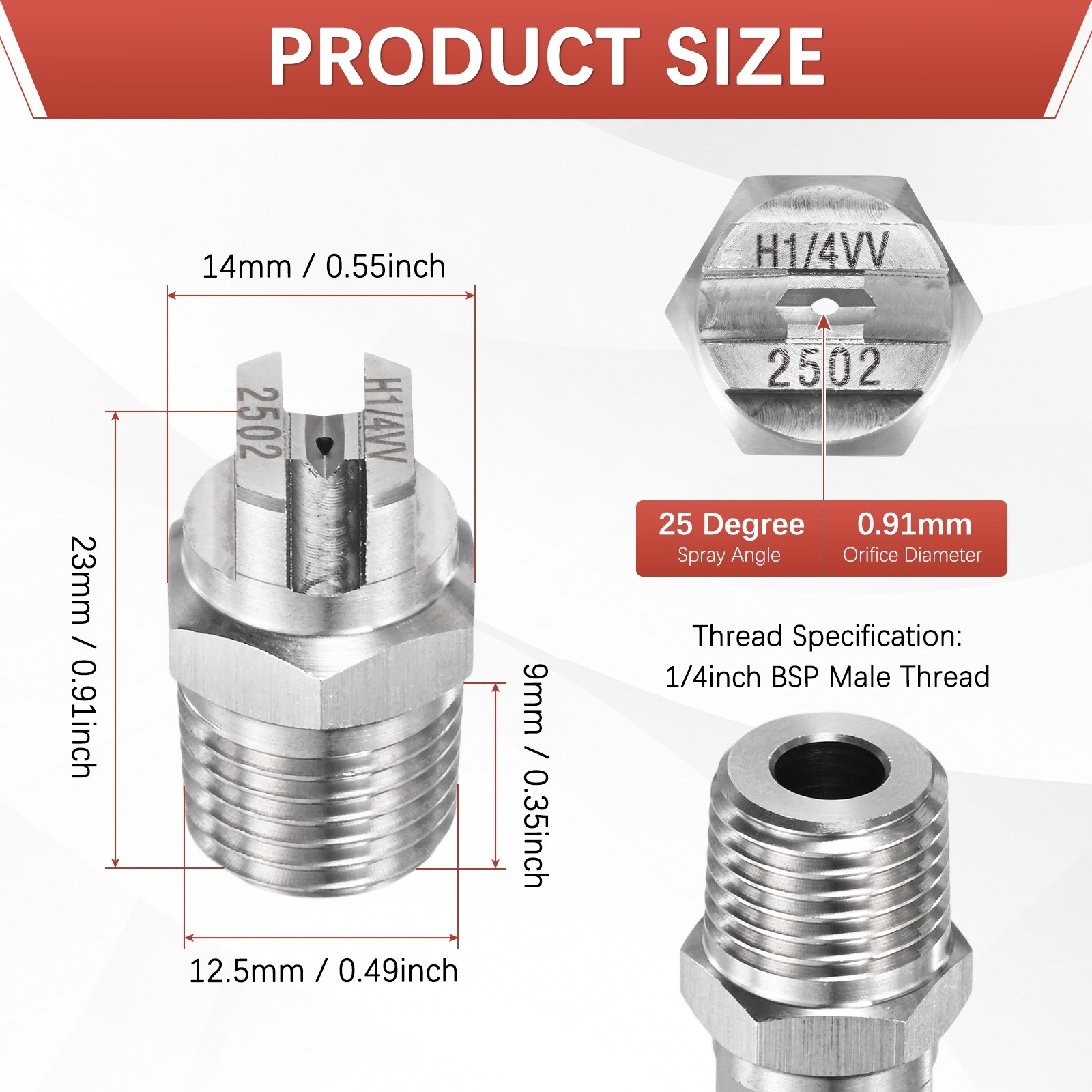 1/4″BSP 25° Flat Fan Spray Tip [1SET] – High Pressure Washer Nozzles [0.91MM]