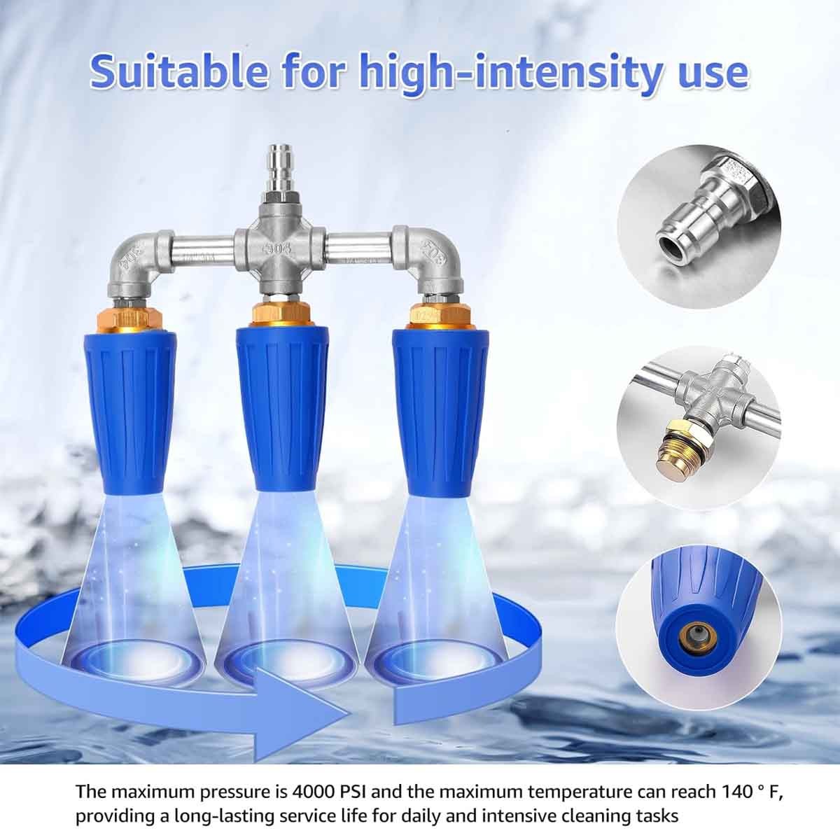 3 in 1 4000 PSI Multi Head Tip Wash Attachments 360° Rotating Spray Tips