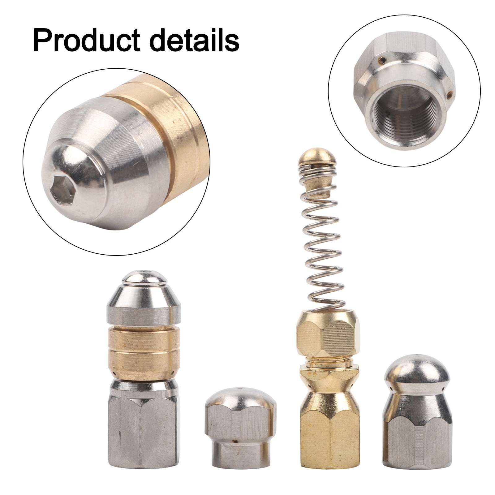 Four Nozzle Set for Pipeline Cleaning with Stainless Steel and Brass Components