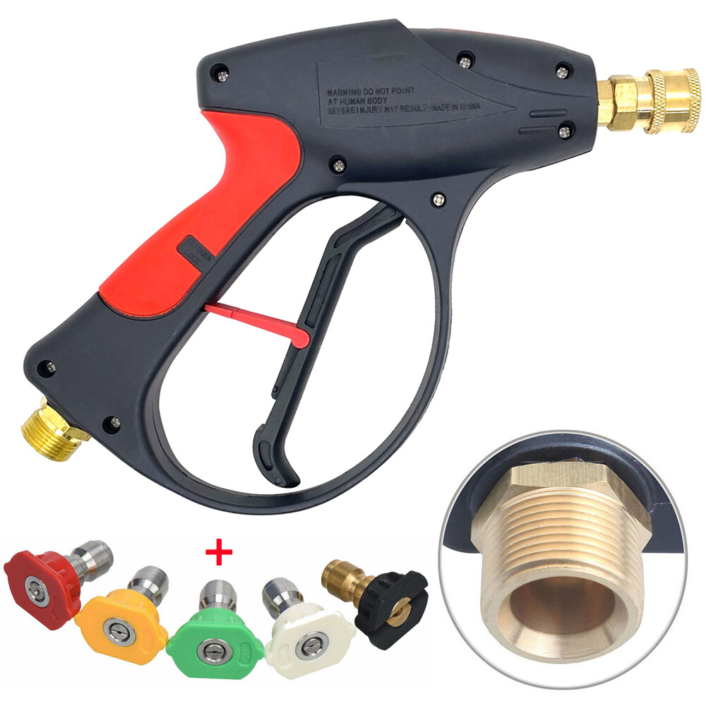 1/4″ High Pressure Washer Gun 4000 PSI Car Wash Foam Spray Short Wand w/5 Nozzle