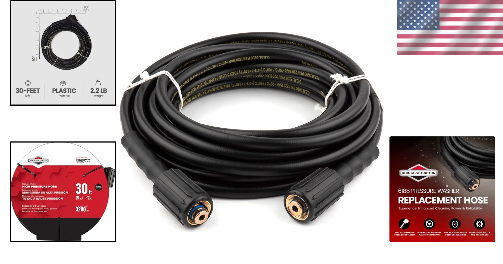 Black Replacement Hose for Pressure Washers