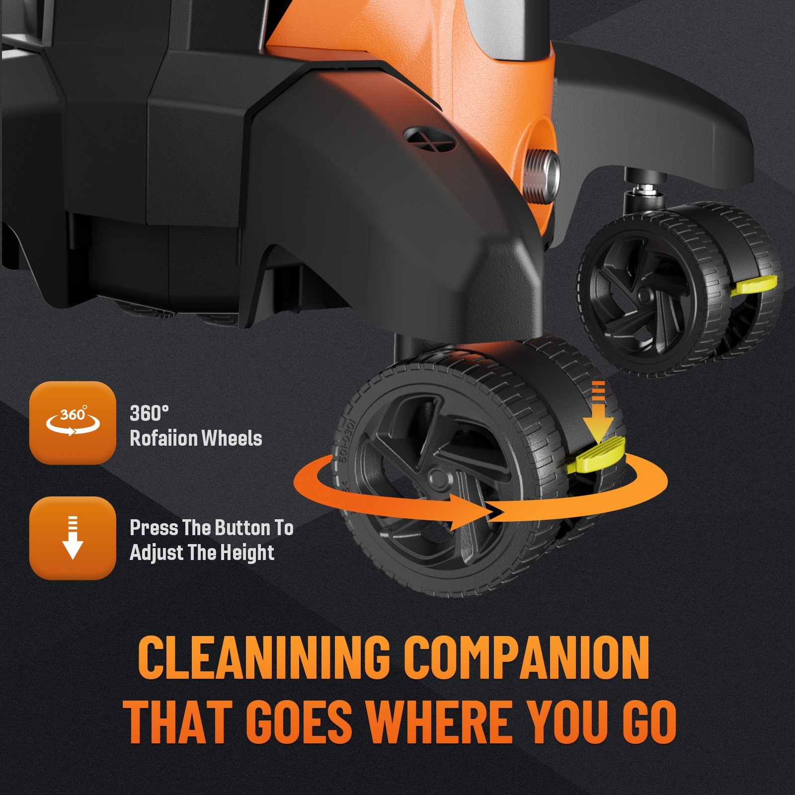 Pressure Washer 4500PSI 3.9GPM, 15-Level Touch, 4 Wheels, 4 Nozzles, for Car