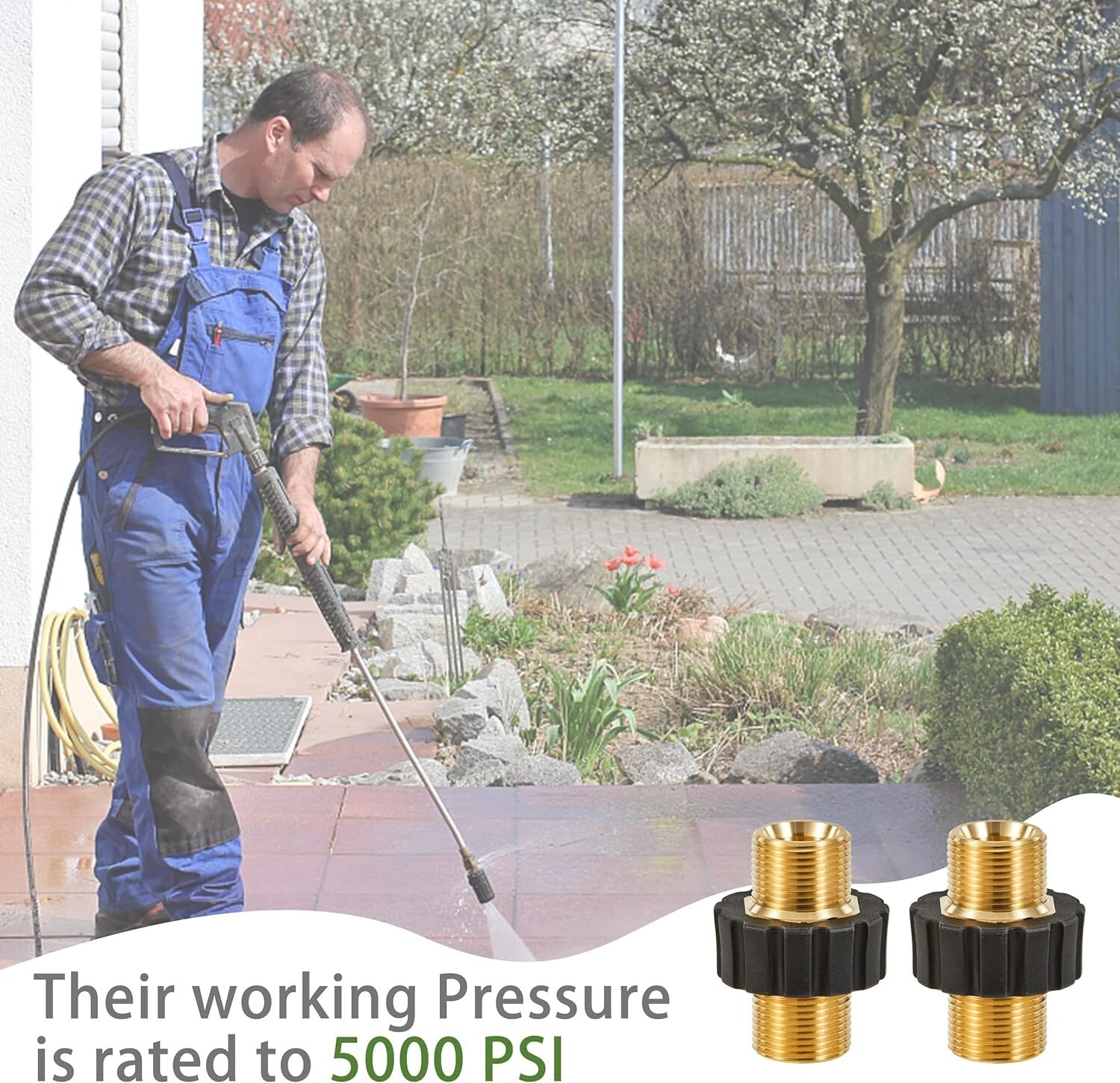 2Pcs Brass Pressure Washer Connector Quick Connect Fitting M22-14mm Hose Adapter