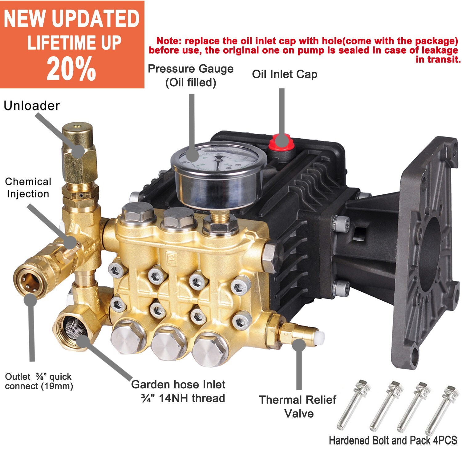 Pressure Washer Pump 4000PSI 4.7GPM 1″ Horizontal Shaft For RSV4G40HDF40EZ