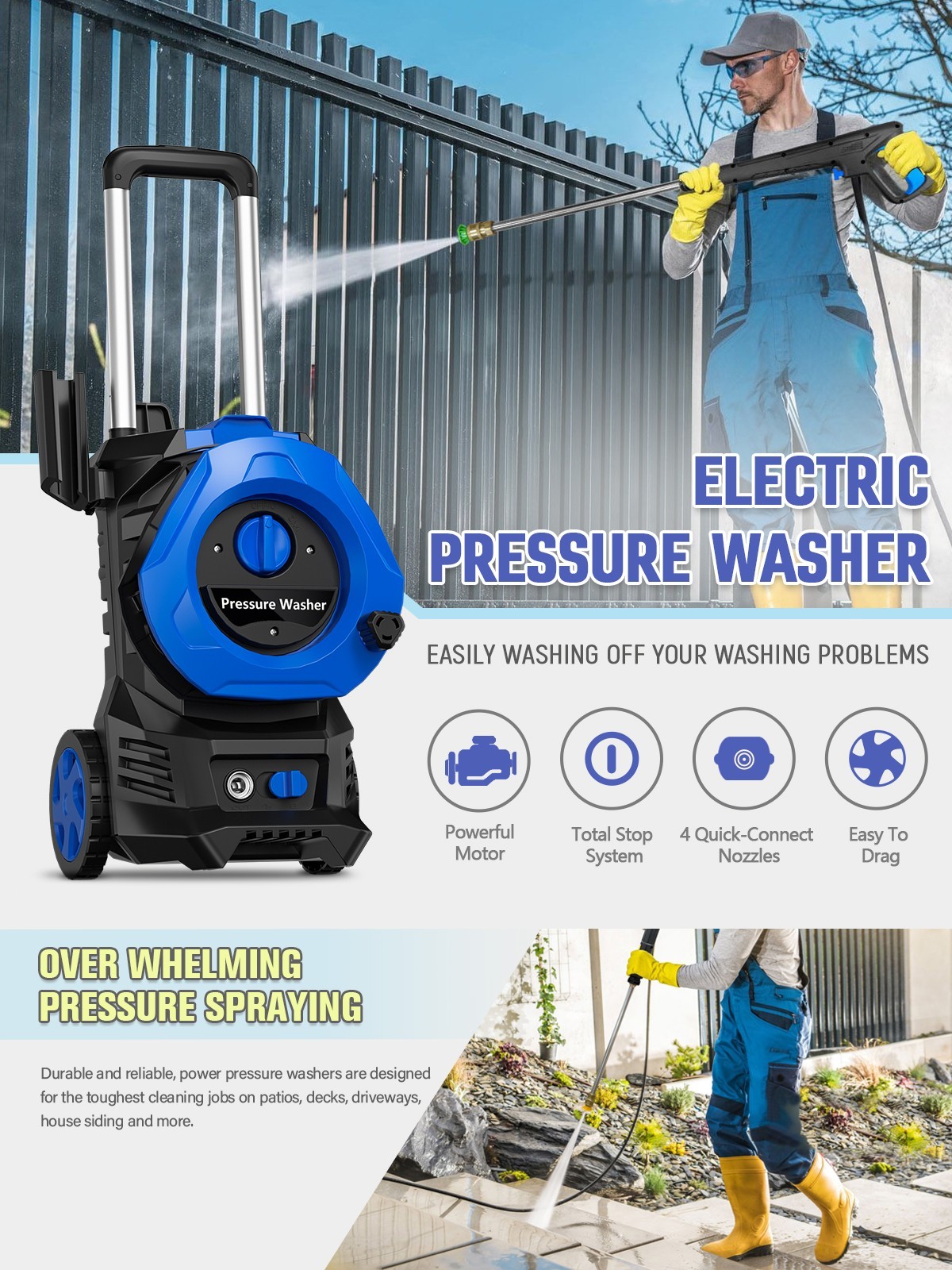 Electric Pressure Washer With 25FT Hose, 4 Nozzles 4800PSI MAX 2.8 GPM