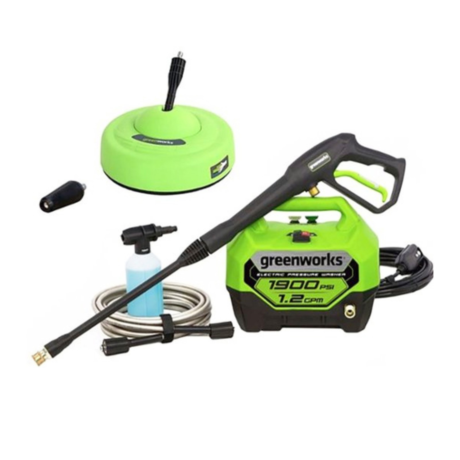 Greenworks 1900PSI 1.2 GPM Corded Electric Pressure Washer & 11″ Surface Cleaner