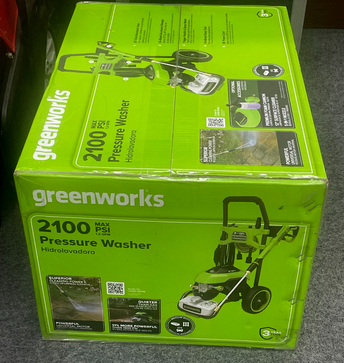 Greenworks 2100 PSI 1.2 GPM Electric Pressure Washer 25Ft Hose 35Ft GPW2100