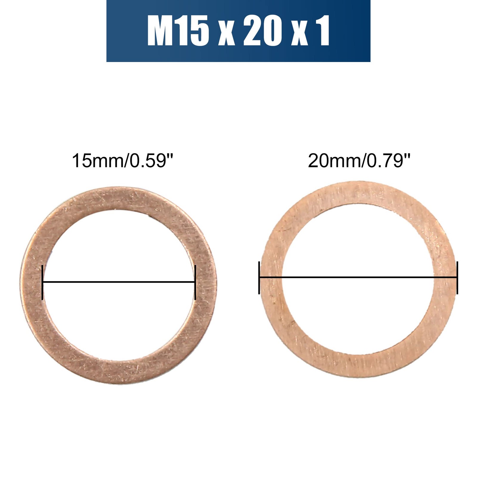 Copper Crush Washers Car Engine Flat Sealing Gaskets Rings M15 20mm 30 PCS
