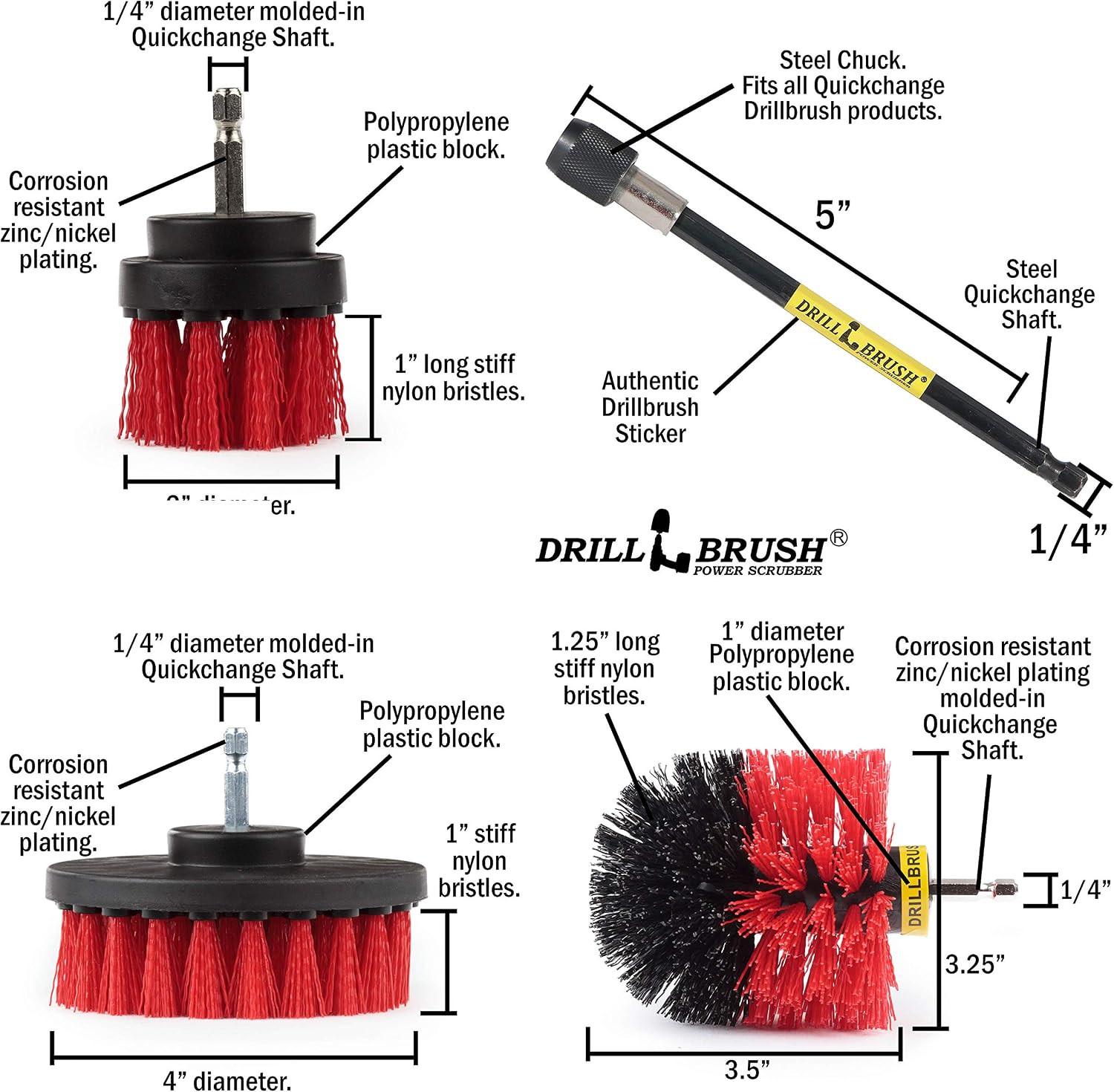 Stiff Bristle Power Scrubber Kit with Extension – Pressure Washer Surface Cleane