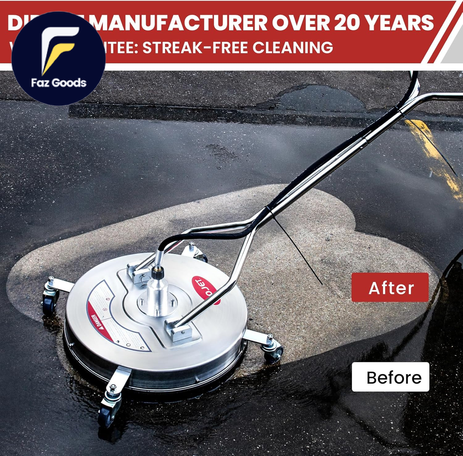 20″ Pressure Washer Surface Cleaner with 4 Wheels&Dual Handles, 4500PSI Stainles