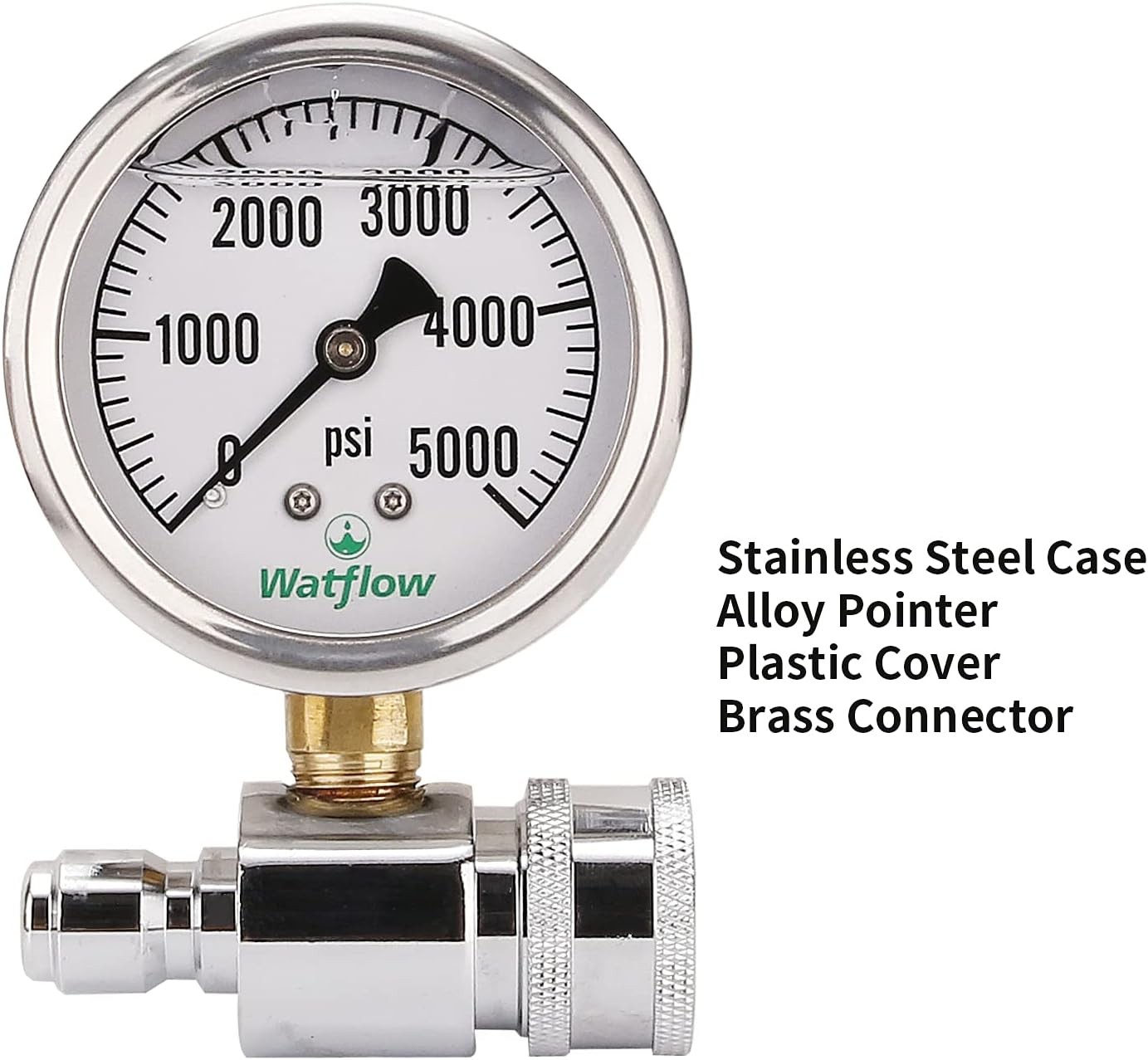 2-1/2″ Pressure Washer Pressure Gauge Kit, 3/8 Inch Quick Connect, 0-5000 PSI, L