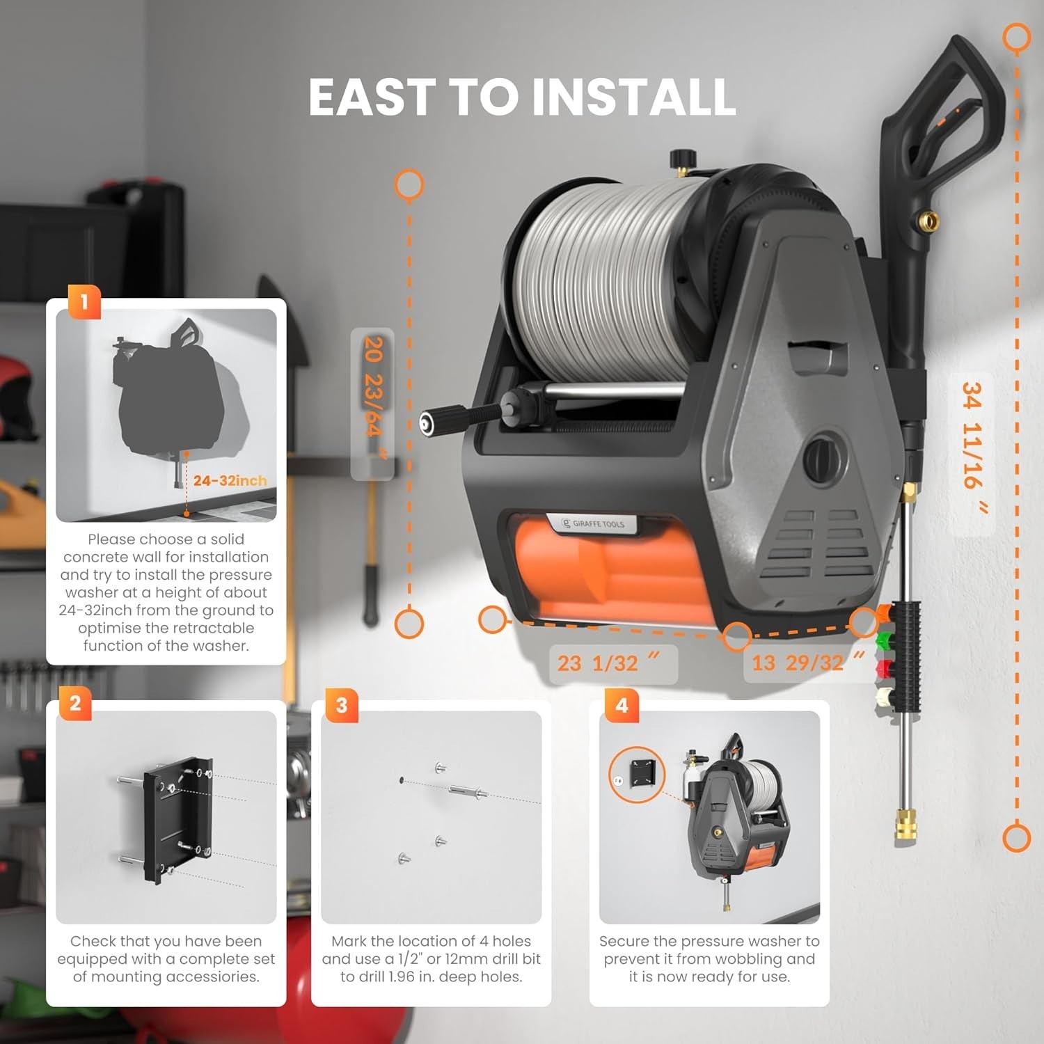 Giraffe Tools Electric Pressure Washer Power Washer with 100FT Hose Max 3300 PSI