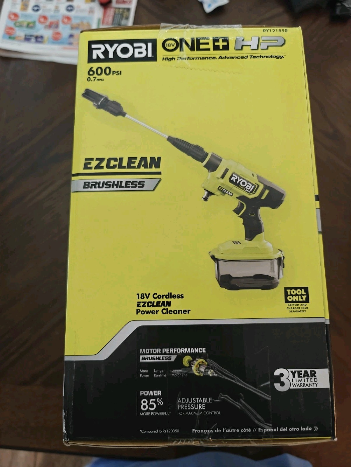 RYOBI ONE+ HP 18V Brushless 600 PSI 0.7 GPM Cordless Cold Water Power Cleaner