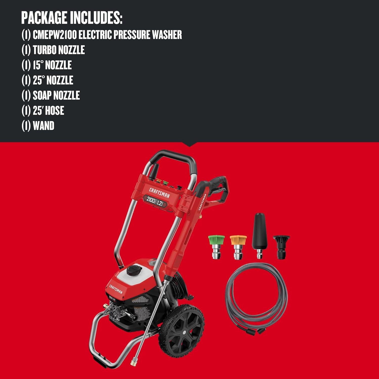 CRAFTSMAN Electric Pressure Washer, Cold Water, 2100-PSI, 1.2 GPM, Corded (CMEPW