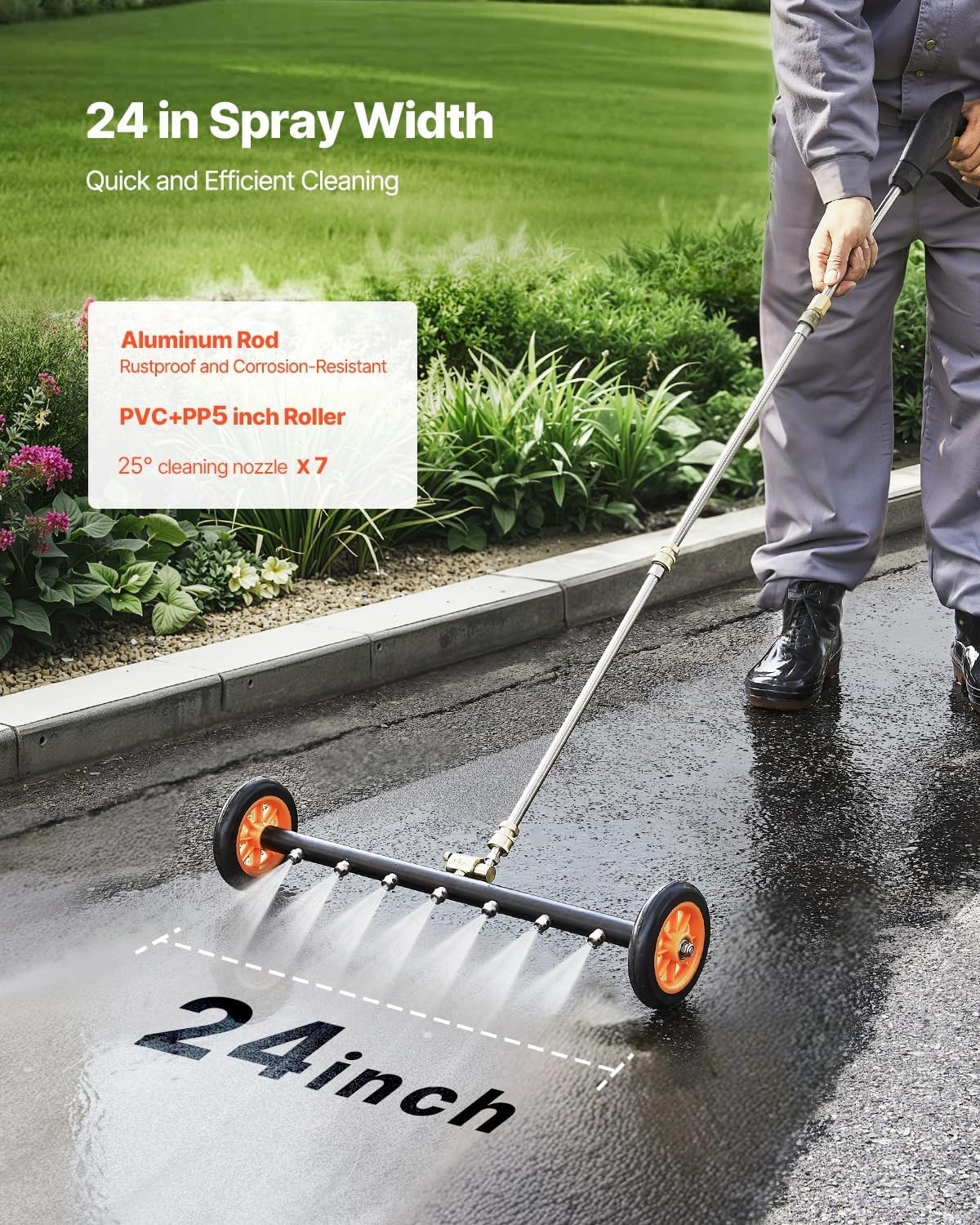 24-Inch Stainless Steel Pressure Washer Undercarriage Cleaner – 4000 PSI, 7 N…