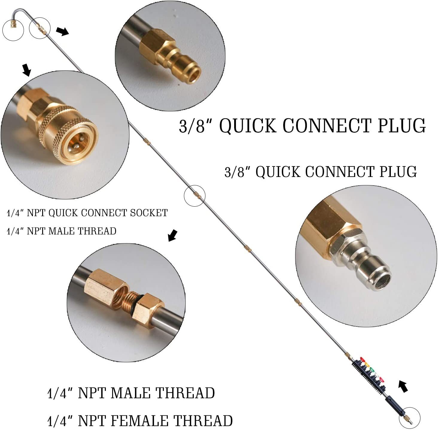 Pressure Washer Wand Extension Replacement Lance 120 INCH 1/4″ Connect 4000 PSI