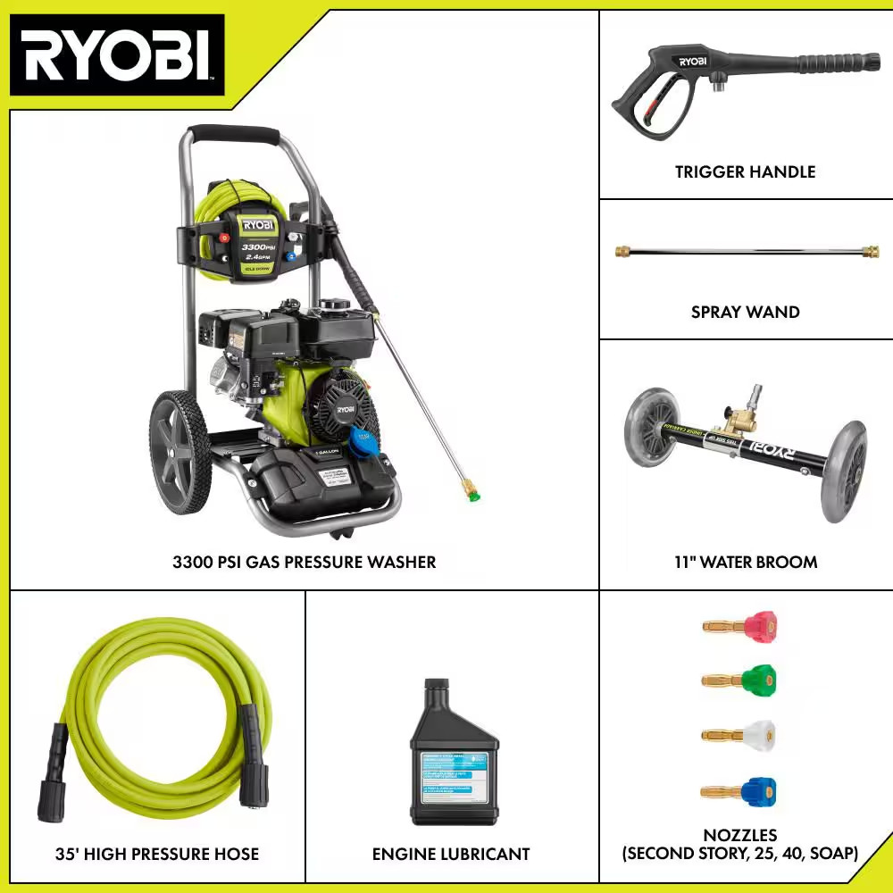 3300 PSI 2.4 GPM Cold Water Gas Pressure Washer with 212Cc Engine and Water Broo