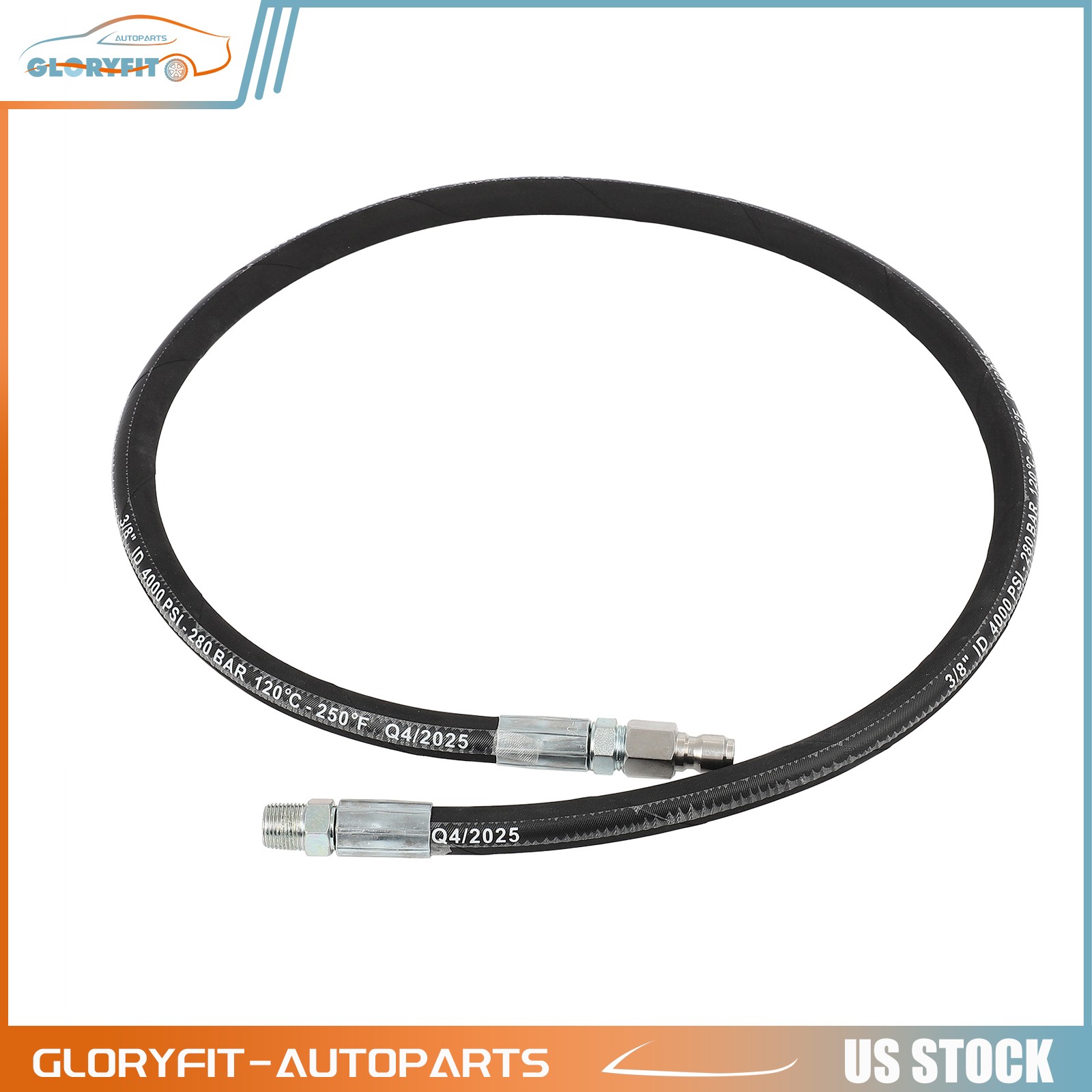 Pressure Washer Whip Hose 4 Ft X 3/8 Inch Hose Reel Connector Hose For Pressure