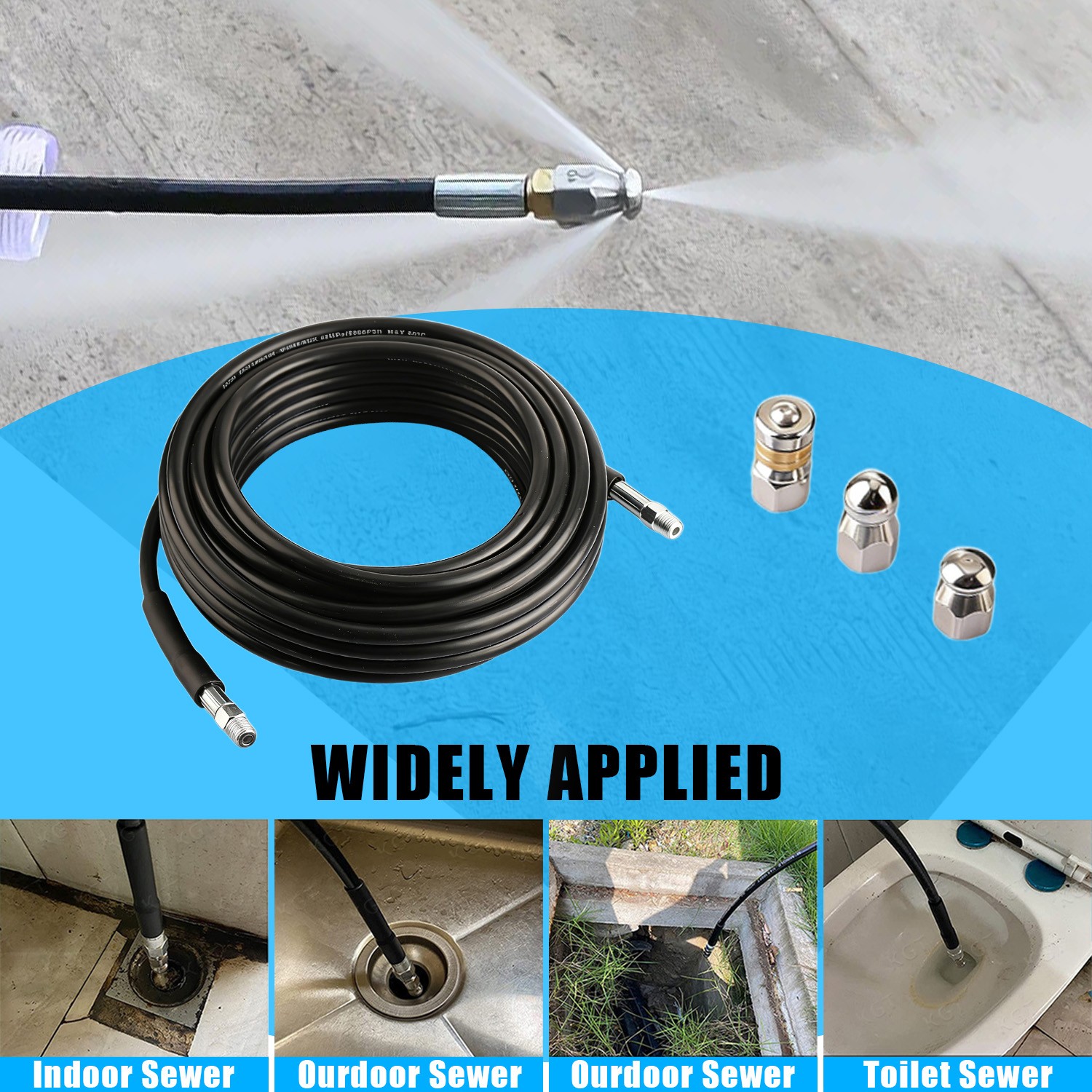 20FT Sewer Jetter Nozzles Kit Drain Cleaning Hose for Pressure Washer 5800PSI US