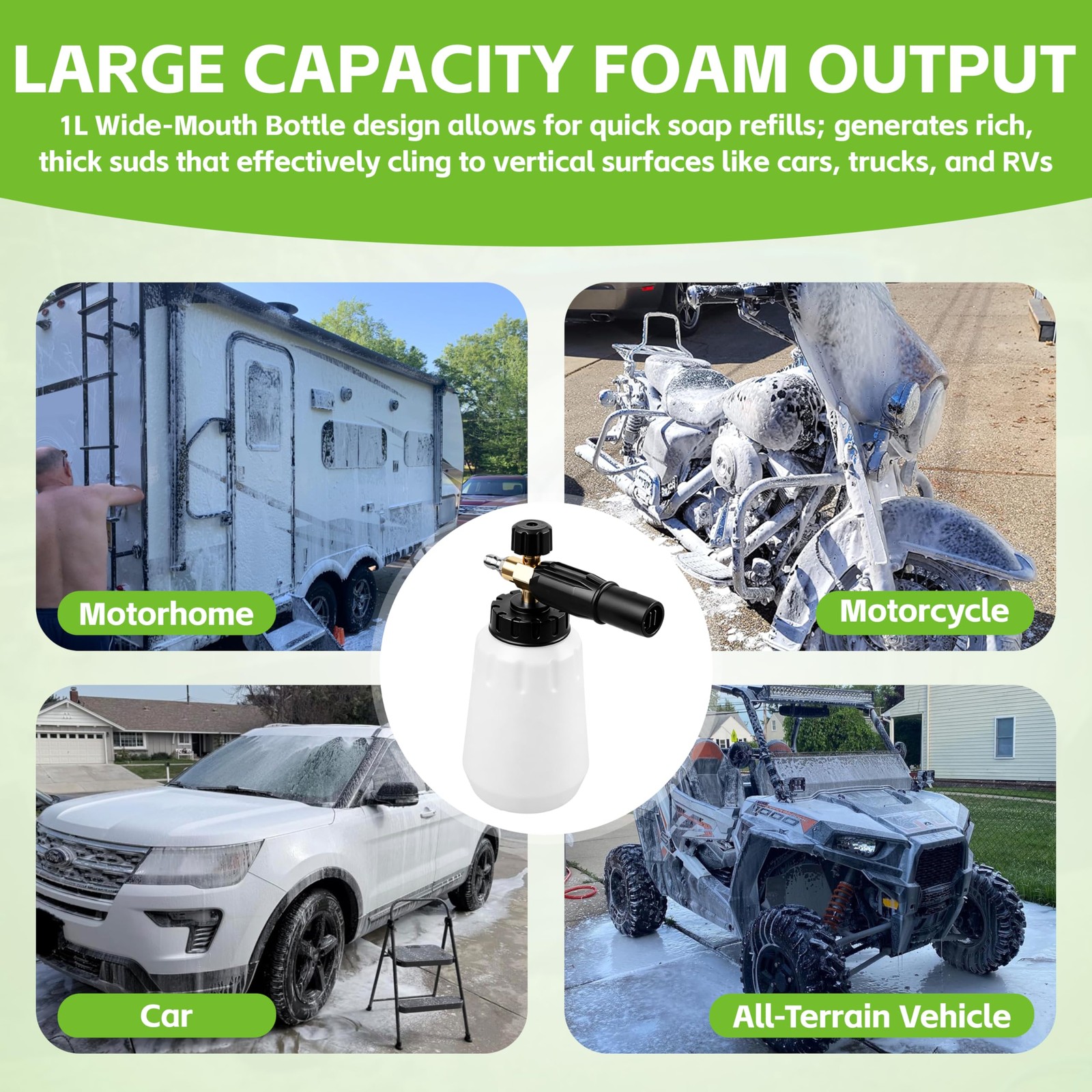 Foam Cannon for Greenworks Pressure Washer – 3700 PSI, 1L Large Bottle, 1/4″ …