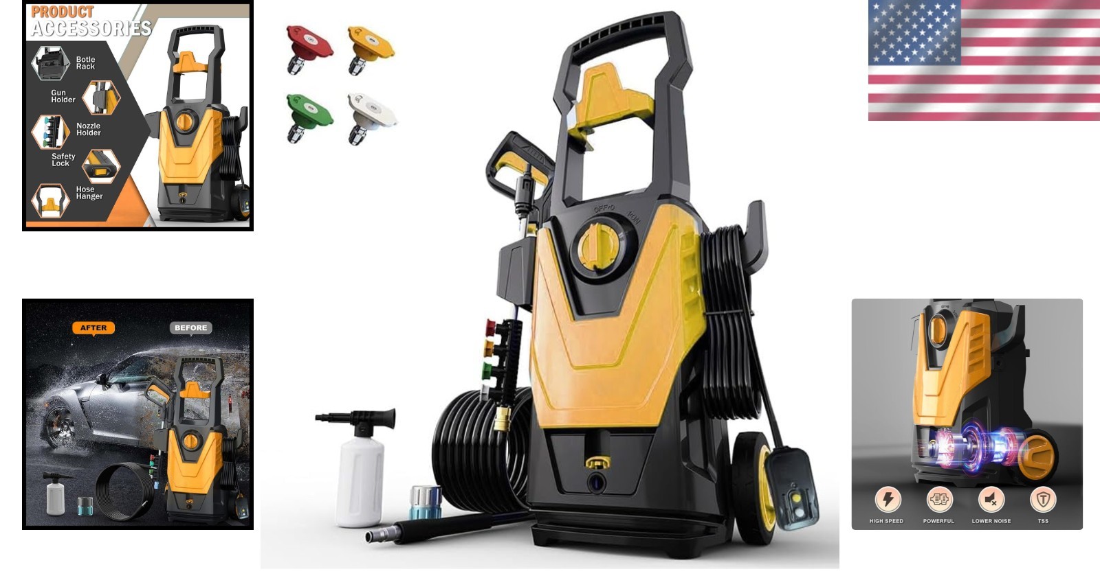 Yellow 5000PSI Power Washer for Cars, Patios, and More – Multi-Purpose Cleaning