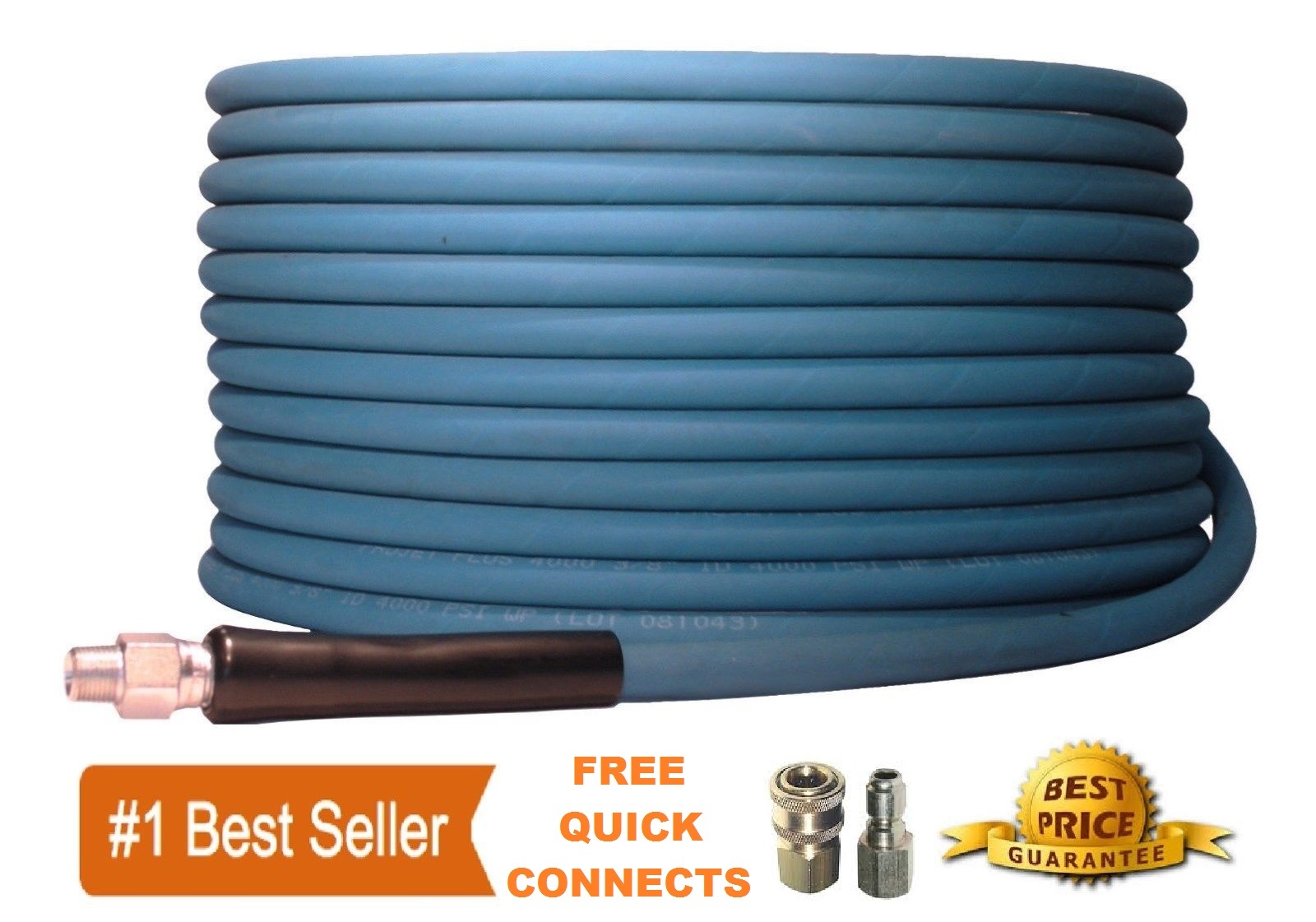 100′ Pressure Washer Parts Hose 3/8″ Non-Marking 4000 PSI Free QC