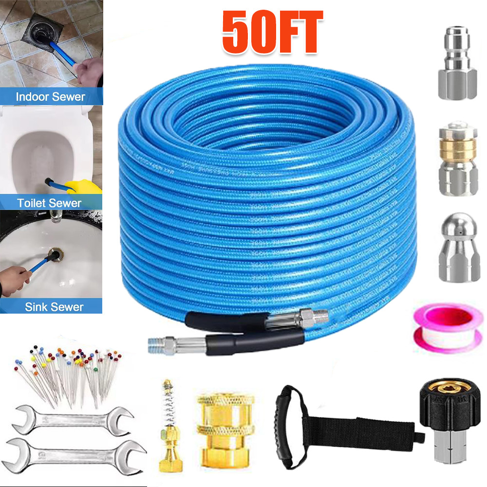 5800PSI Sewer Jetter Nozzle Kit with 50FT Hose for Drain Pipe Cleaning