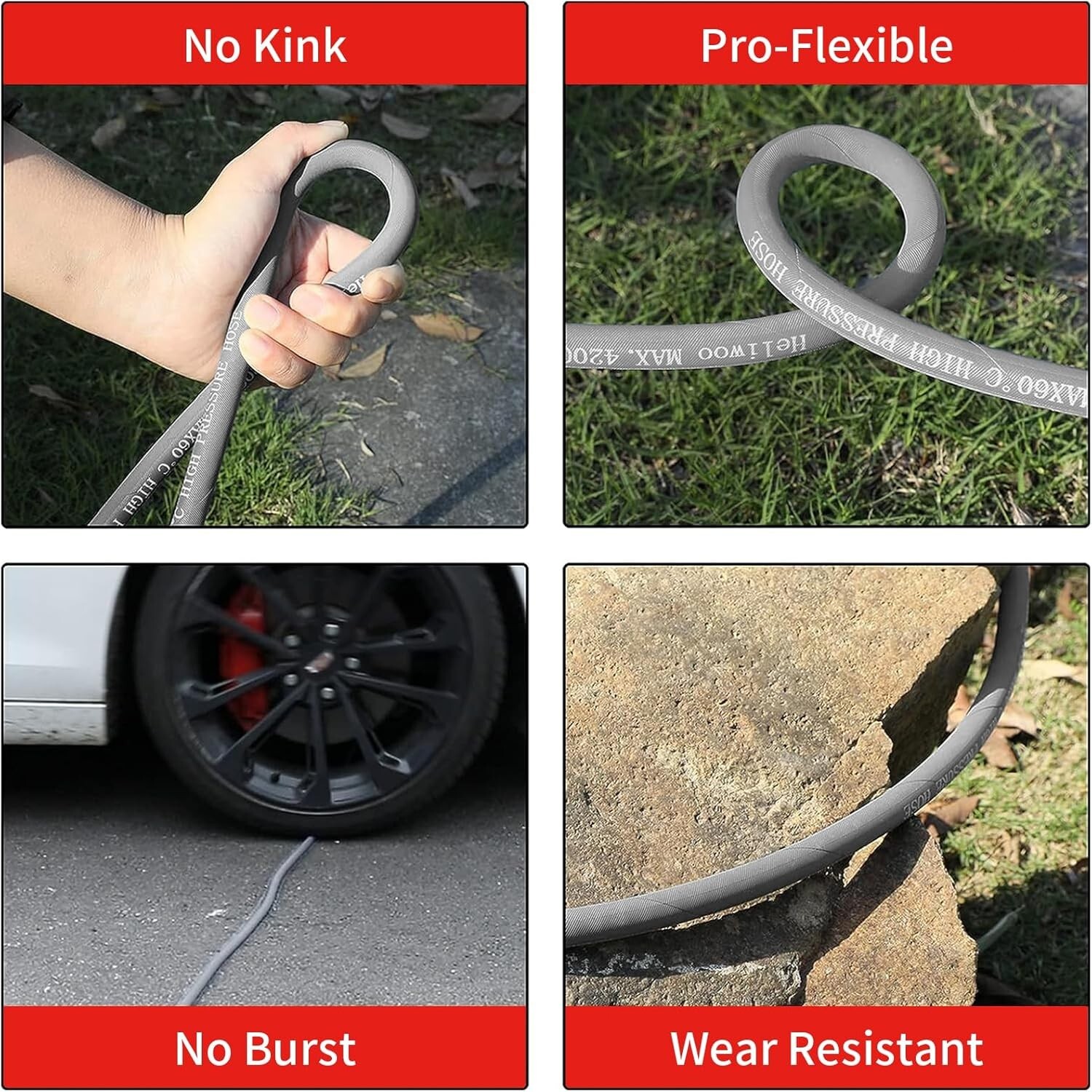 Heliwoo 25FT 4200PSI Pressure Washer Hose 1/4″ Flexible Wire Power Washer Hose