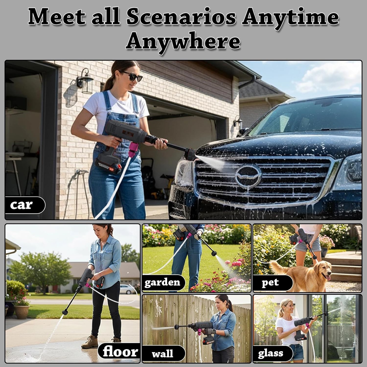Cordless Pressure Washer 870PSI Portable Power Washer W Battery Nozzle Hose Kit