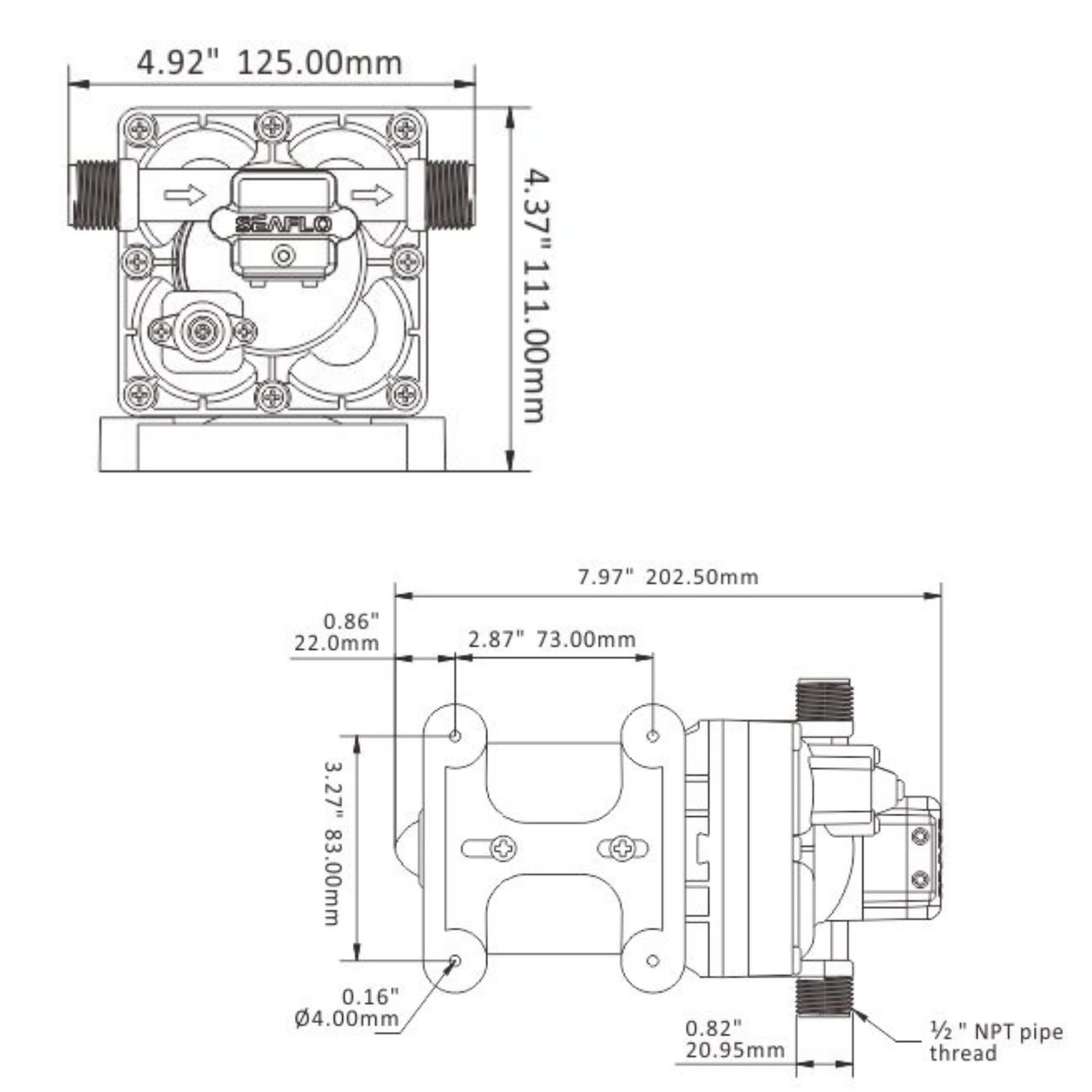 12V Diaphragm Pump 3.0 GPM 55PSI for Marine, RV, Off-Grid, Boats