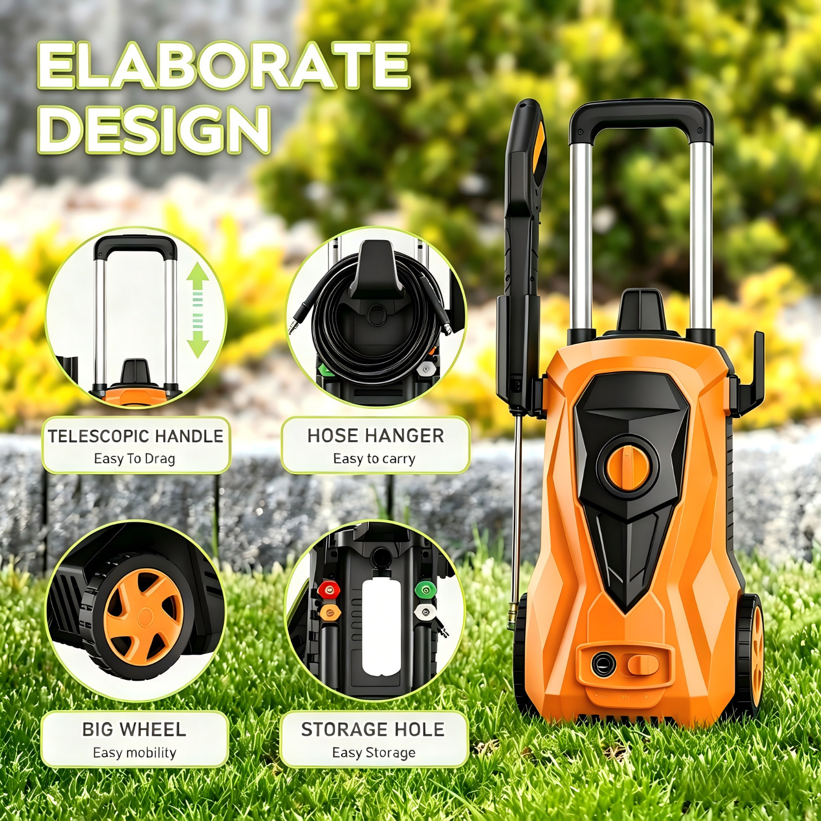 4800 PSI 3.2 GPM Portable Electric Power Washer, Home & Outdoor Pressure Washer