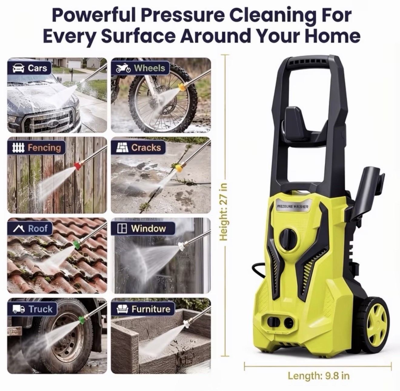 4300PSI – 3.2 GPM Electric Pressure Washer, 25ft Hose, for Outdoor Cleaning