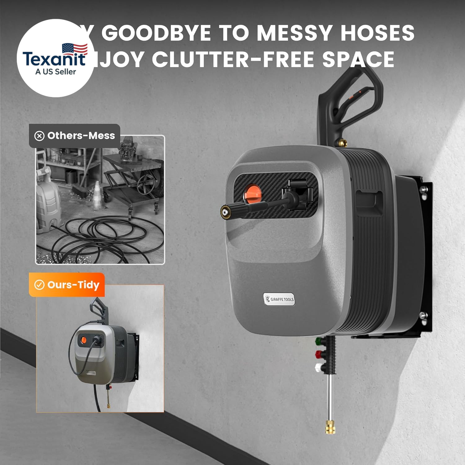 Grandfalls Retractable Pressure Washer G20B, 2500 PSI 2.2 GPM, Wall Mounted Powe