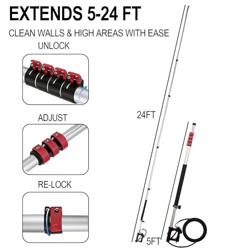 Hourleey 24FT Telescoping Wand Pressure Washer 4000 PSI Brush Head