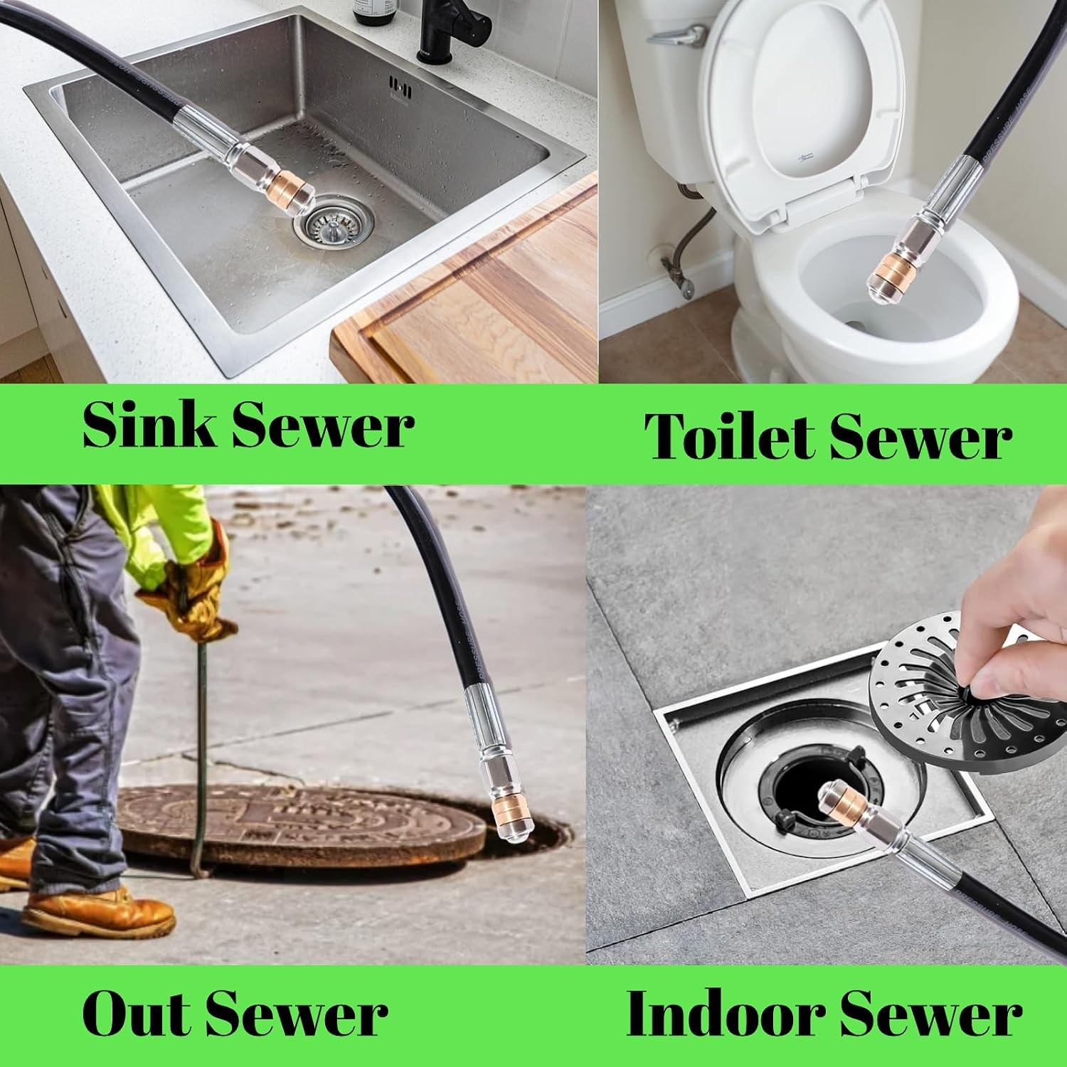 Sewer Jetter Kit for Pressure Washer 5800 PSI Drain Cleaner Hose 1/4 Female Npt,