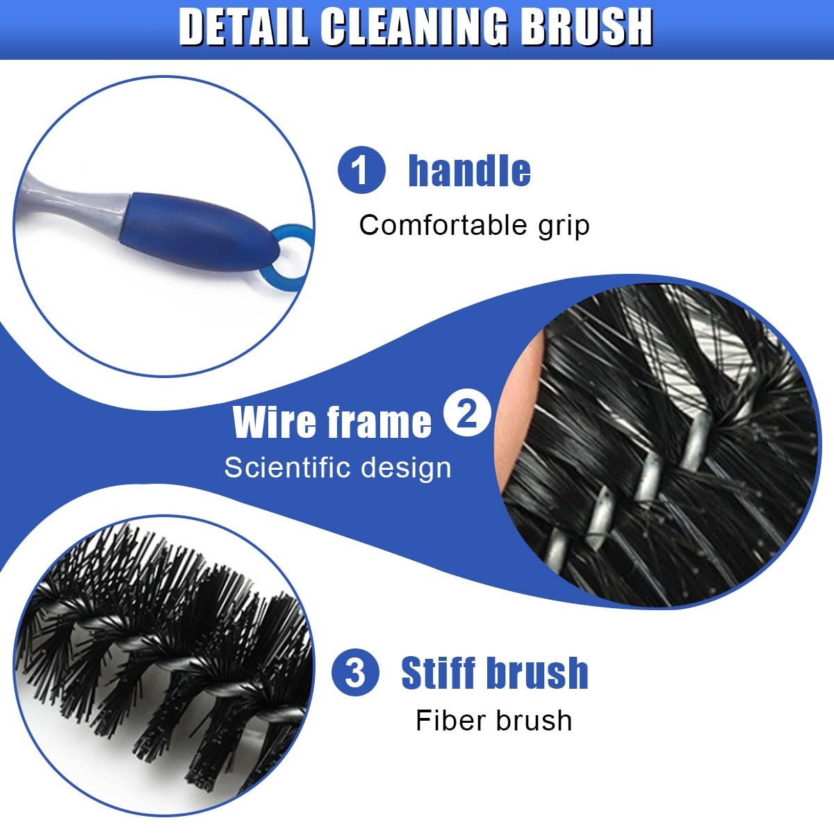 Tuxihapp Long Handle Car Engine Cleaning Brush, Hard Bristle 2PCS, Black