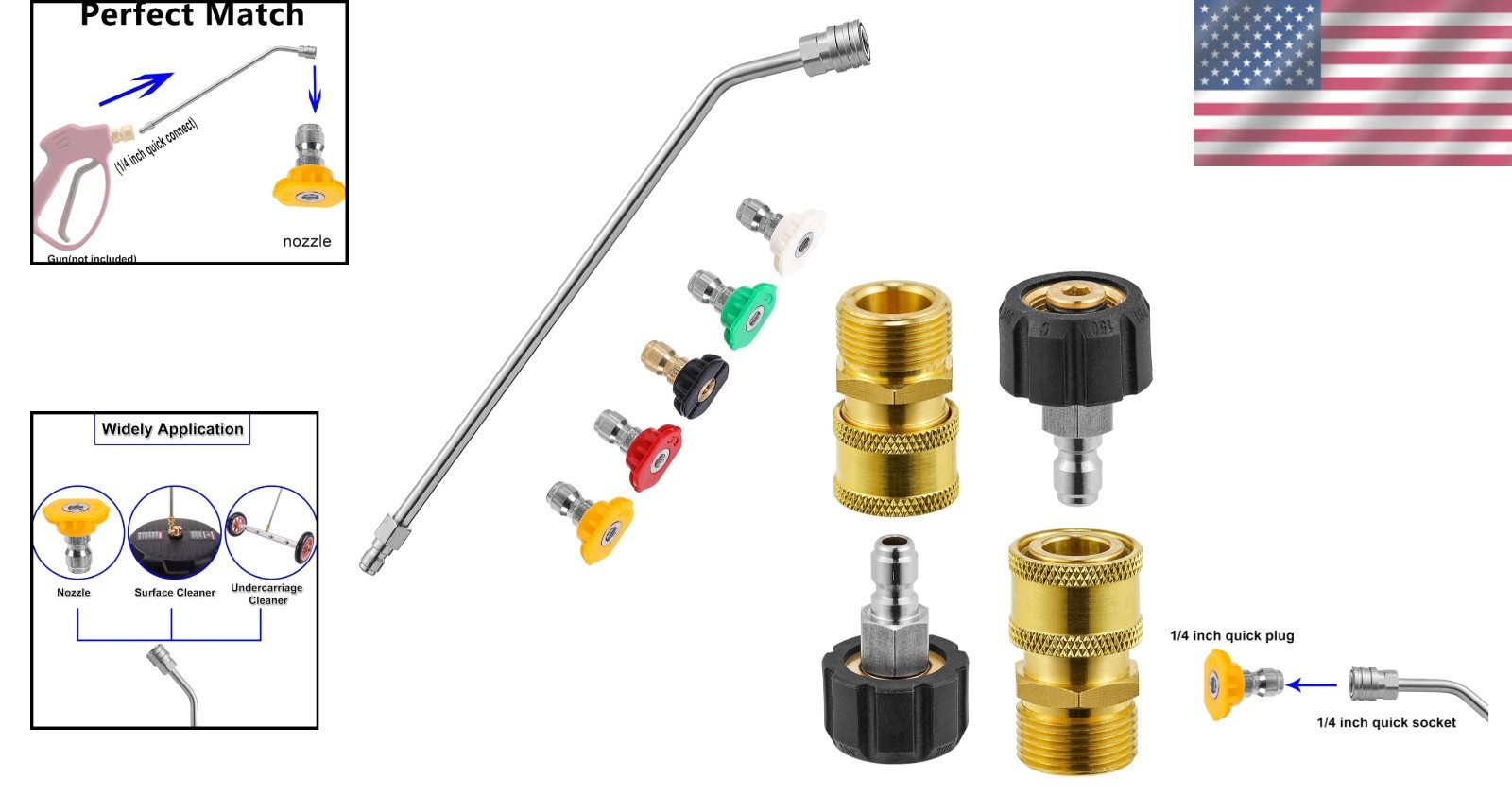 45° Curved Pressure Washer Extension Wand with Quick Connect & Brass Fittings