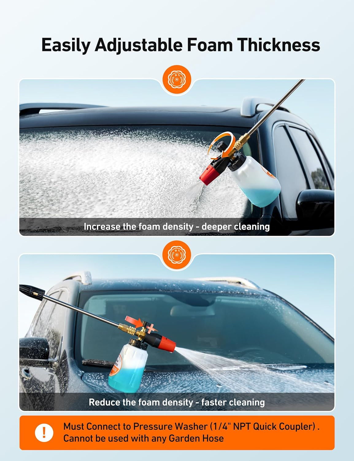 Astroai Foam Cannon, Heavy Duty Car Foam Blaster Wide Neck Adjustable Snow Foam