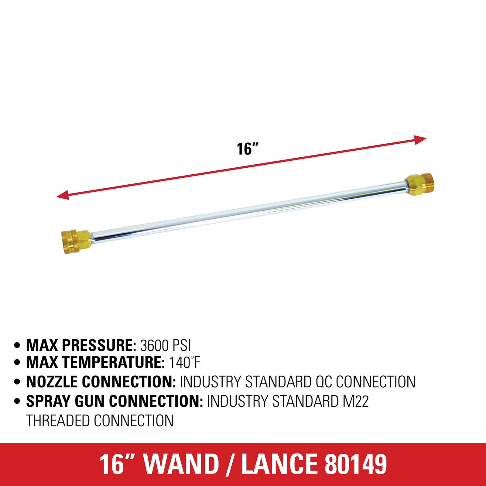 16 Inch Pressure Washer Wand Extension for Cold Water up to 3600 PSI