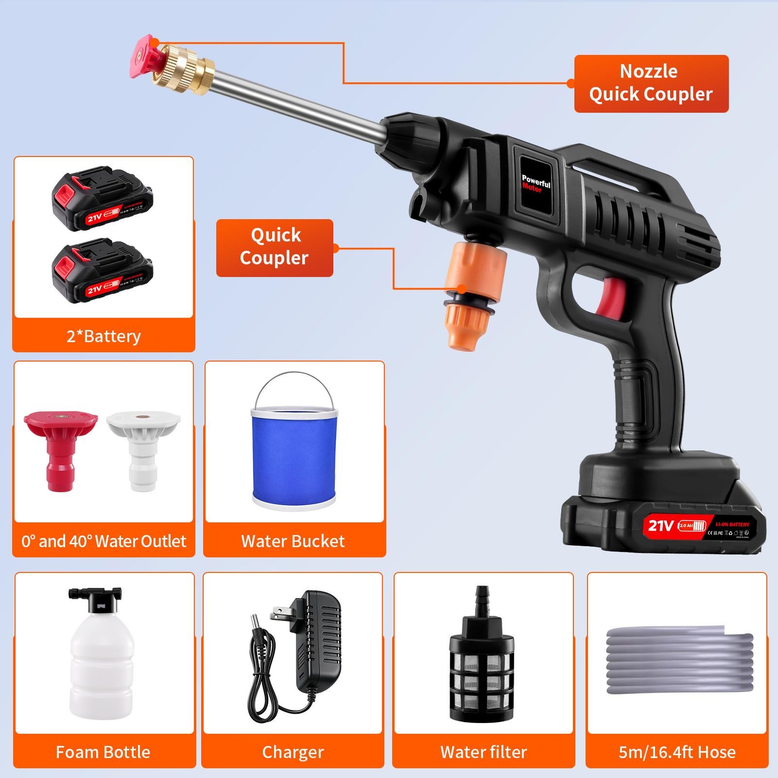 Portable Cordless Electric High Pressure Washer Spray Gun Car Wash Tool Boxset