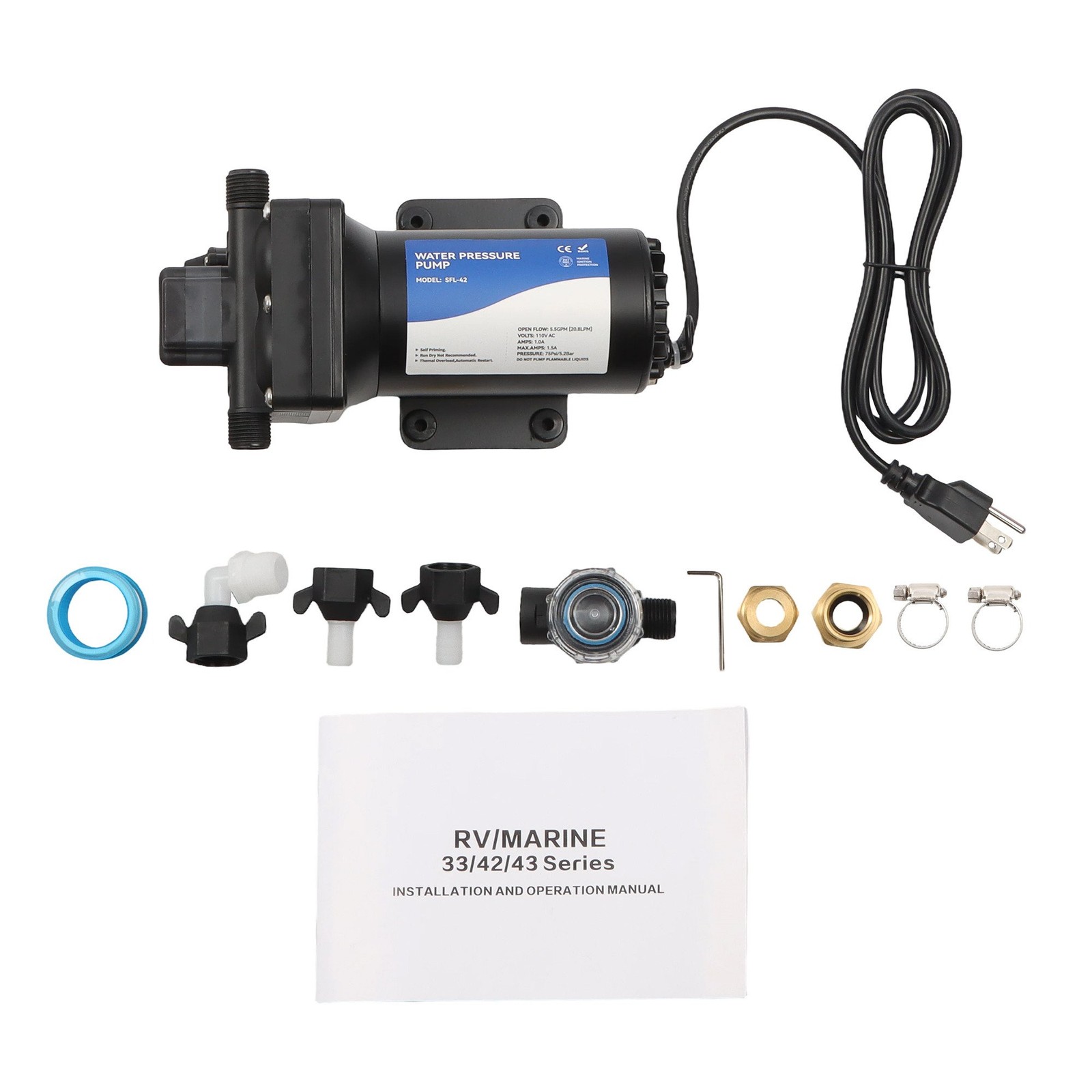 75PSI 5.5GPM Diaphragm Water Pump 4-chamber Self Priming Pressure Booster Pump
