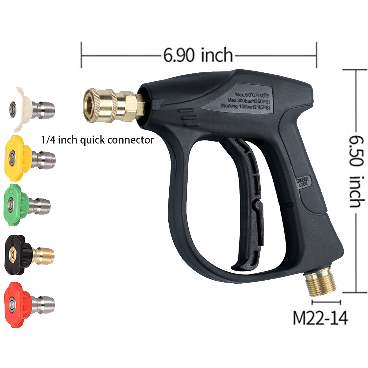 4350 PSI cleaning water gun + 5 pieces pressure nozzle. 1/4″ quick coupler